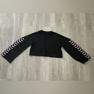 Etre Cecile Black Top with blue-white-red stripes on sleeves